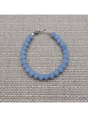 6 Inch Sterling Silver Faceted Light Blue Stone Beaded Bracelet A9060